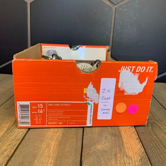 ~New W/ Missing Lid! Nike Zoom Victory 3 White Grey Track & Field Cleats Size 15 - Picture 6 of 6